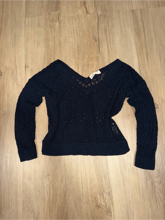 Hollister Sweaters - Hollister Dark Navy Open-Knit V-Neck Sweater